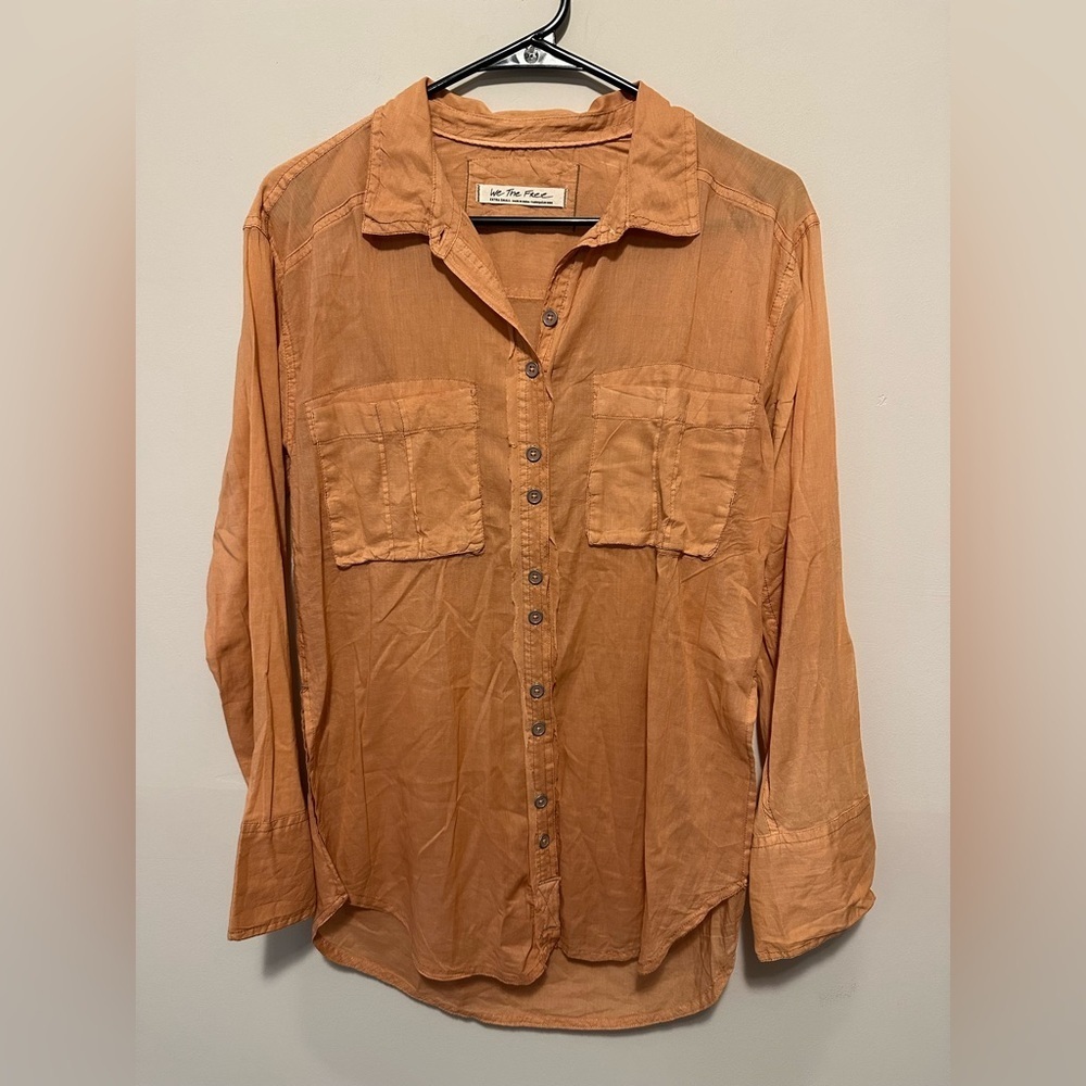 Free People Sheer Luck Button Down Lightweight Shirt in Wood Chimes Size XS - Picture 2 of 12